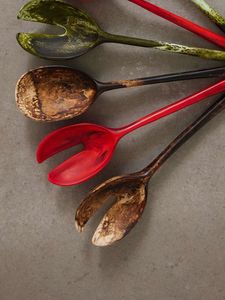 Juego de Servidores de Ensalada de Resina Verde Estilo Vintage con Patrón de Mármol, Tenedor y Cuchara de Resina, Utensilio de Cocina - Product Image 6