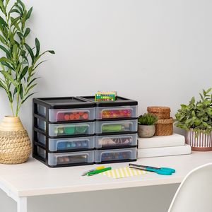 Set Organizzatore da Scrivania Compatto a 4 Cassetti - Unità Impilabili Nere e Trasparenti - Ideale per Accessori, Utensili e Piccoli Oggetti - 22,5 cm di Altezza - Product Image 3