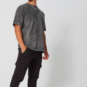 T-shirt à manches courtes pour homme, style décontracté, en jersey de coton uni, coupe oversize, tie-dye, délavé à l'acide, col rond, couleur unie - Product Image 6