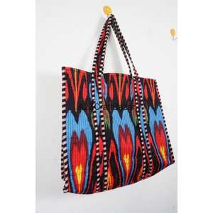 Bolso de Playa Ecológico Estilo Bohemio Indio, Bolso Tote a Rayas, Hecho a Mano en India, de Algodón Acolchado, Asa Larga, para Mujer, del Estado de Rajasthan - Product Image 5