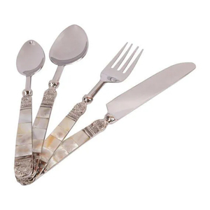 Juego de cubiertos de lujo de acero inoxidable con mango martillado y acabado pulido espejo para el hogar y juegos de cubiertos para bodas. - Product Image 5