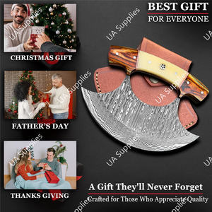 Cuchillo de Chef Ulu de Calidad, Acero de Damasco, Mango de Madera, Ambidiestro, Afilado como una Navaja, para Cortar Pescado y Carne, Personalizable - Product Image 5