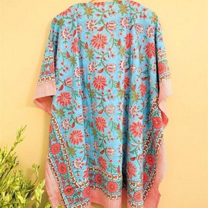 Robe kimono pour femme à imprimé floral, coupe ample, longueur intégrale, viscose et coton, vêtements de détente d'été, manches trois quarts, sans col - Product Image 6
