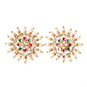 Gold Plated Vintage Stud Earrings with Imitation Pearl and Diamond Accents - Product Image 2