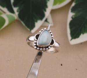 925 Sterling <b>Silver</b> Bezel Setting Wedding <b>Ring</b> Larimar Gemstone Handmade Classic <b>Boho</b> Dainty Solitaire Doted Certified by Jaipur - Product Image 3