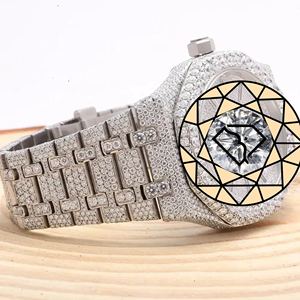 Luxury Lab Diamond Movement Iced Skeleton Dial <b>Watch</b> Round <b>Case</b> Fully Set Stainless Steel Water Resistant Unisex <b>Watch</b> - Product Image 3