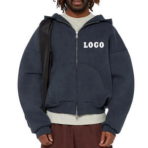 Sudaderas con Capucha de Diseño Personalizado para Hombre, 100% Algodón, 450GSM, Talla Grande, Doble Capucha con Cremallera, Estilo Hombros Caídos, Sudaderas Cortas para Hombre - Product Image 4