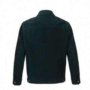 Veste en daim vert foncé pour homme, manches longues, en cuir teint uni, vêtement d'extérieur Tamda International TI-MLJ-02, respirante, grandes tailles, toutes tailles - Product Image 2