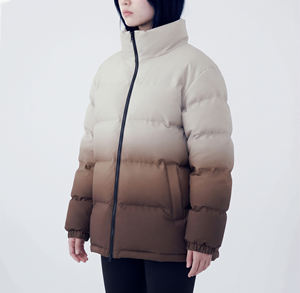 Chaqueta Acolchada de Invierno para Mujer con Cuello Alto, Color Degradado, Manga Larga, Cierre de Cremallera, Relleno Grueso de Poliéster - Product Image 5