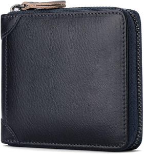 กระเป๋าสตางค์แบบพับสองตอนสีเทาอมฟ้า ขายส่ง OEM คุณภาพสูง หนังแท้ รับทำโลโก้ ขนาดสั้น ใส่บัตรได้หลายใบ MOQ ต่ำ - Product Image 2