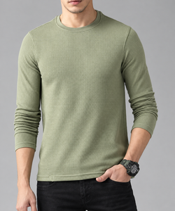 Men's <b>Olive</b> <b>Green</b> Long Sleeve Waffle Knit Henley <b>Shirt</b> Solid O Neck Casual Tee 100% Cotton Premium Quality Men <b>T</b> <b>Shirt</b> - Product Image 1