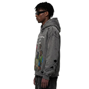 Livraison rapide, sweat-shirt à capuche surdimensionné imprimé de qualité export, style hip-hop pour hommes, sweat-shirt en coton gris tricoté, vêtements d'automne - Product Image 5