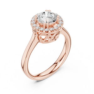 Anillo de Compromiso con Halo de Diamantes Moissanite de Corte Redondo en Plata Chapada en Oro Rosa - Anillo de Propuesta Clásico con Banda Lisa para Mujer - Product Image 2