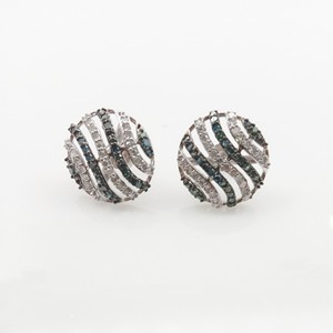1.47 Cttw Round Cut White & Color Enhanced Blue Natural Diamond Stud <b>Earrings</b> for Women in 925 Sterling Silver, Push <b>Back</b> - Product Image 2