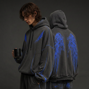 Sweat à capuche d'hiver à coupe ample avec imprimés Angel et surpiqûres contrastées, qualité supérieure, grammage lourd, logo personnalisé pour la mode urbaine - Product Image 3
