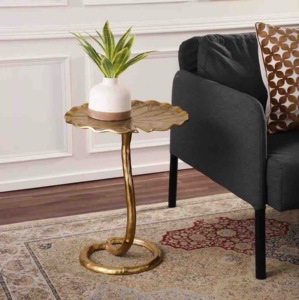 Mesa Auxiliar Moderna de Aluminio Dorado con Forma de Hoja de Loto, Mesa Decorativa con Pedestal Curvo, Mesa de Centro Botánica para Sala de Estar - Product Image 2