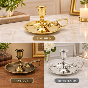 Support de bougie en laiton fait main, plateau décoratif, chandelier à double poignée, centre de table, décoration intérieure, vente en gros - Product Image 4
