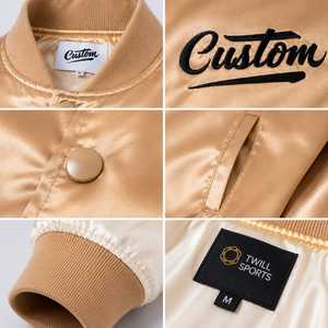 Blouson Bomber en Satin Doré pour Homme, Logo Brodé Personnalisé sur le Devant, Col Montant, Tissu Personnalisable, Streetwear, Vêtement d'Hiver - Product Image 5