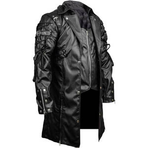Top Selling Jet Black Steampunk Leather <b>Jacket</b> <b>Gothic</b> Coat Faux Leather Hand Made for Men - Product Image 3