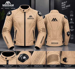 Blouson de moto en cuir tanné respirant et perforé avec protections d'épaule, en cuir de vachette, style kangourou - Product Image 1