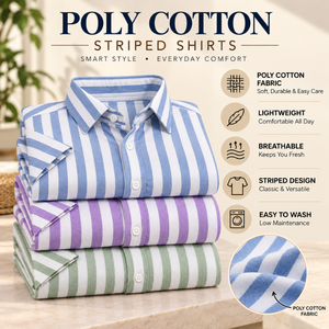 Modern Mens Striped Poly Cotton Blend Half Sleeve <b>Shirts</b> Lightweight Casual Office Wear Comfortable Wholesale Bulk Supplier Sale - Product Image 4