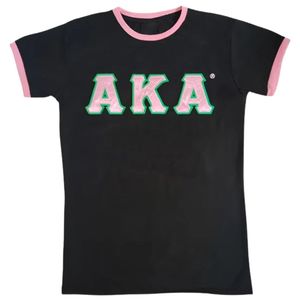 Black Classic Satin Letter Ringer T Shirt Women's Casual Short Sleeve Graphic <b>Top</b> Fashion Apparel Everyday Wear Stylish Clothing - Product Image 1