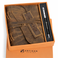 Set de Regalo de Cuaderno de Cuero Vintage Hecho a Mano - Cuaderno Corporativo con Bolígrafo, Marcador y Caja de Regalo para Regalos Promocionales