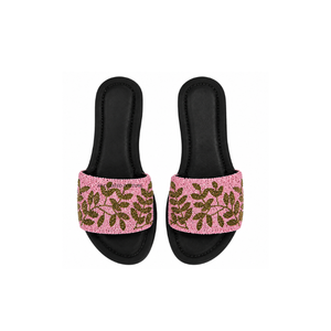 Checkered Lemon Design Handmade Beaded Slippers Customizable Summer Footwear Trendy Seed Bead Sandals Stylish Party Wear Fashion - Product Image 4
