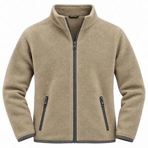 Custom Beige Polar Fleece Jacket Full Zip Stand Up Collar Warm Winter Outerwear Casual Lightweight <b>Thermal</b> Fleece Coat <b>Mens</b> - Product Image 1