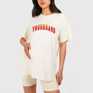 เสื้อยืดผู้หญิงผ้าฝ้ายแท้ 100% สั่งทำพิเศษ พิมพ์ลายโลโก้แบบสกรีน แอพพลิเคชั่น ตกแต่งด้วยผ้า สำหรับฤดูร้อน เนื้อผ้าหนา 220gsm สวมใส่สบาย สไตล์สตรีทแวร์ - Product Image 1