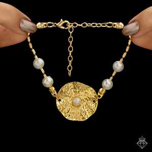 Pulsera de perlas martilladas PRAO Brazalete de perlas elegante y lujoso antideslustre - Product Image 1