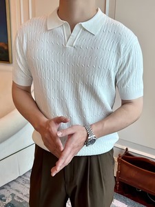 เสื้อยืดถักผู้ชาย ลายแจ็คการ์ด แขนสั้น สวมใส่สบาย ระบายอากาศได้ดี น้ำหนักเบา เหมาะสำหรับฤดูร้อน ผู้ผลิต OEM - Product Image 5