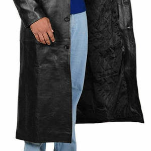 2025 New Custom <b>Men</b> Genuine <b>Leather</b> Trench <b>Coat</b> High Quality Eco-Friendly Quick Dry Breathable Winter <b>Long</b> <b>Coat</b> Custom Logo - Product Image 4