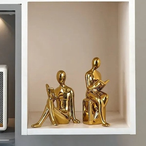 Modern design abstract cast aluminum human figurine bookend set gold finish metal <b>decorative</b> <b>book</b> holder reading man sculpture - Product Image 5