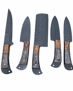 Ensemble de couteaux de chef en acier carbone forgé à la main, 5 pièces, manche en résine, moderne, pour droitier, étui en cuir, finition haute brillance, fait main sur mesure - Product Image 2