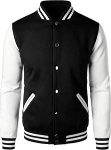 Blousons universitaires pour hommes de haute qualité, légers, à col montant, en laine d'hiver, avec manches en cuir, design optimal, devant en tissu uni - Product Image 1