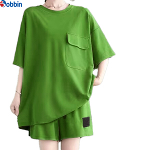 Conjunto de 2 piezas casual de moda, top holgado con cuello redondo y bolsillos, y shorts anchos de verano para mujer, tallas grandes. - Product Image 6