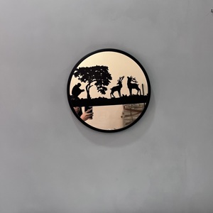 Modern Deer Family Wall Mirror Round <b>Metal</b> <b>Frame</b> Decorative Wall Hanging Mirror Home Decor - Product Image 4