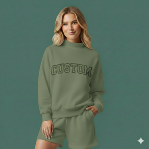 Conjunto de Moda de Invierno para Mujer, Top de Punto Suave con Cuello Alto y Pantalones Cortos Holgados Coordinados, Ropa Urbana de Poliéster/Algodón Transpirable - Product Image 1