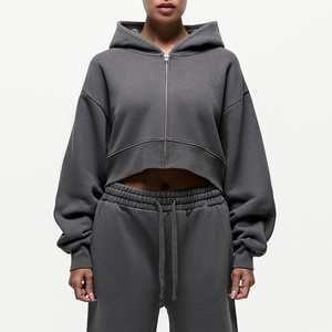 Sudadera Corta con Capucha Oversize para Mujer, Estampado Frontal, Color Sólido, Hombros Caídos, Manga Larga, Forro Polar, Ropa Casual de Otoño-Invierno - Product Image 3