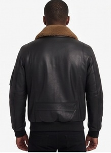 Chaqueta de Aviador de Cuero y Lona para Hombre, con Cuello de Piel Desmontable, Estilo Bomber, Personalizable, Táctica, Corte Ajustado, Talla XS - Product Image 4