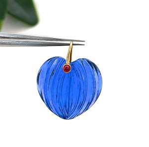 Colgantes de Corazón de Cuarzo Zafiro Tallado con Aro de Oro – Suministros de Joyería de Moda - Dijes de Piedra Doble - Product Image 1