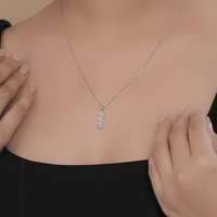 Collar con Colgante de Tres Diamantes Redondos Finos Cultivados en Laboratorio, Certificado IGI, Oro Sólido de 10K, 14K, 18K, Collar con Colgante de Promesa