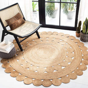Indian Round Natural Jute Scalloped <b>Rug</b> Hand-Braided Design Perfect for Rustic Round Jute Mats <b>Boho</b> Eco-friendly Home Decor - Product Image 3