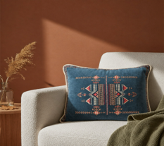 Cojín Decorativo con Estampado Geométrico en Terracota y Crema para Sillón y Sofá de Sala de Estar, Diseño BLOCK PRINT-BLUE 44x44 cm - Product Image 6