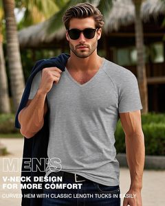 Camisa Casual de Cuello en V para Hombre, Manga Corta, Transpirable, Ligera, de Algodón, Tela Suave, Corte Ajustado, para Uso Diario, Moda de Verano, Secado Rápido - Product Image 3