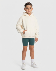Ensemble de survêtement pour enfants garçons, blanc, coupe oversize, avec lignes contrastées, en molleton de coton (hoodie et pantalon de survêtement à jambes larges), Fabricant OEM & ODM - Product Image 3