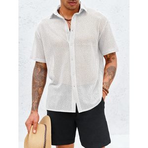 2025เสื้อสเวตเตอร์แขนสั้นมีกระดุมแบบลำลองของผู้ชายเสื้อสเวตเตอร์แขนสั้นผ้าคอตตอน100% ถักโครเชต์เสื้อท่อนบนสำหรับฤดูร้อน - Product Image 1