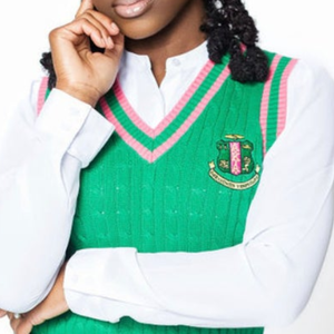   Gilet en tricot vert pour femme, classique, sans manches, col en V, pull décontracté, vêtements de sororité, logo personnalisé - Product Image 6