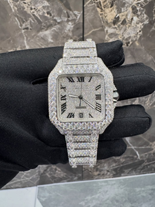 นาฬิกา Roman Dial ประดับเพชรโมอิสซาไนต์เต็มหน้าปัด เครื่องญี่ปุ่น VVS D โมอิสซาไนต์ นาฬิกาฮิปฮอป ราคาประหยัด ของขวัญสำหรับคุณพ่อ - Product Image 1